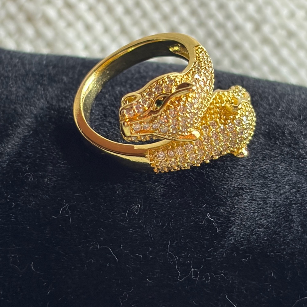 Elegant Gold plated Panther Ring encrusted with diamonds & gem stones